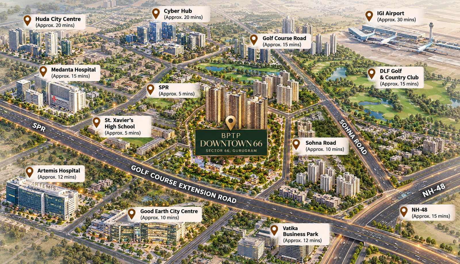 BPTP Downtown 66 Sector 66 Gurugram Connectivity and Location Map | Realty Shopee