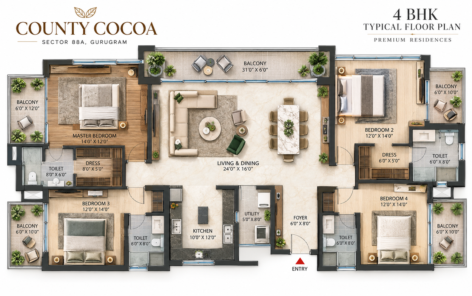 Luxury 4 BHK Floor Plan at County Cocoa