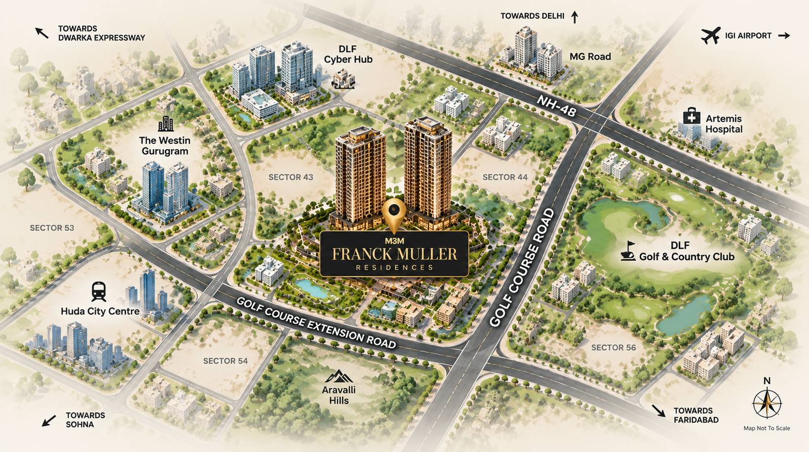 M3M Franck Muller Residences Sector 43 Golf Course Road Gurugram Location Map